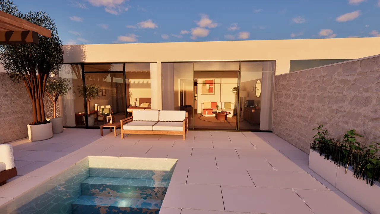The courtyard pool, from the garden